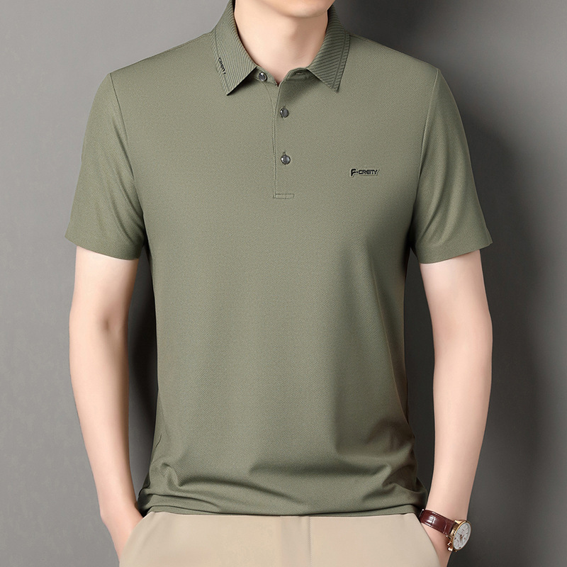 High-End Men's Silk Polo Shirt 2026 New Style Casual Loose Fit Middle-Aged Dad's Top Non-Iron Versatile T-Shirt