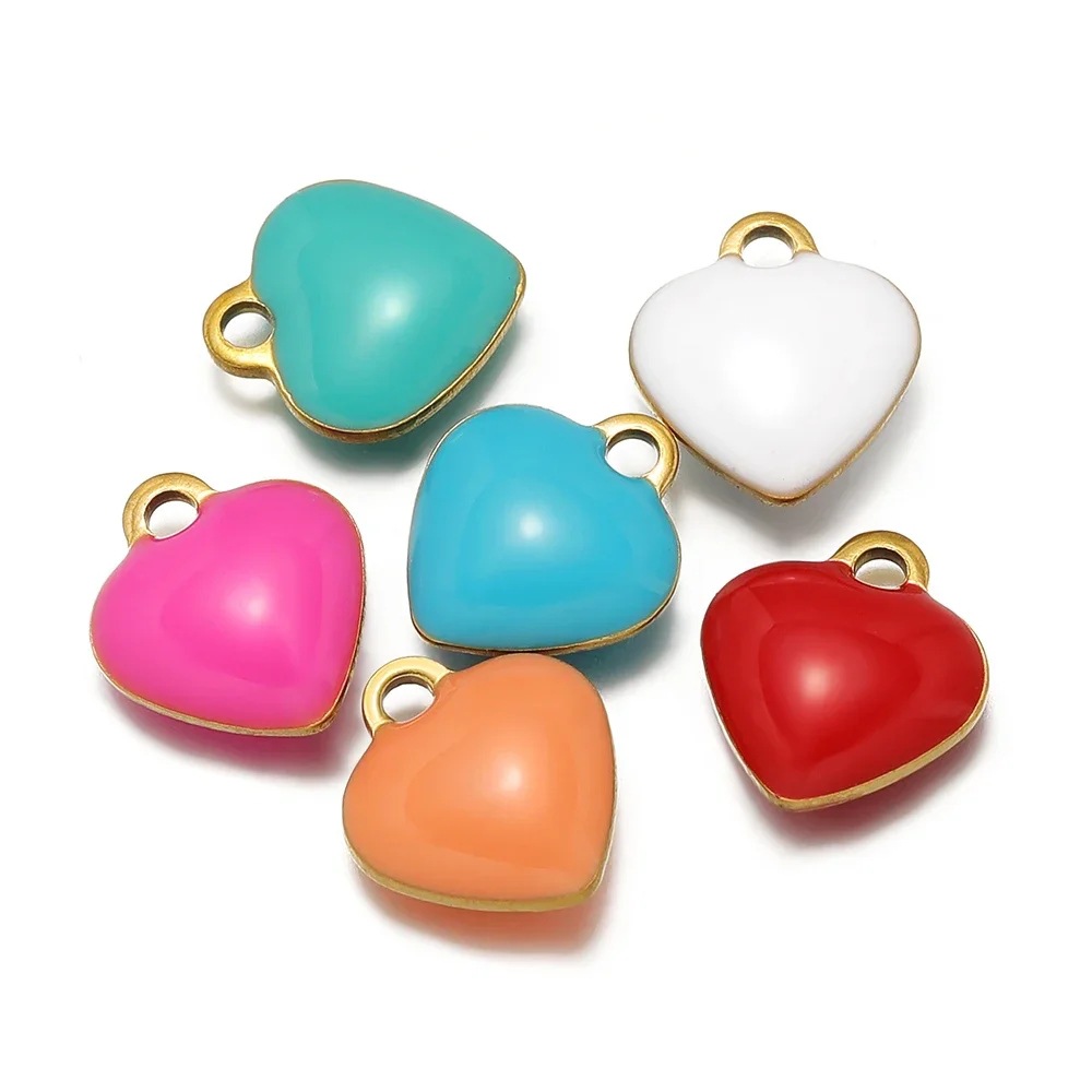 20Pcs Stainless Steel 8mm Candy Color Enamel Heart Pendant Necklace Earring Charm DIY Fashion Jewelry