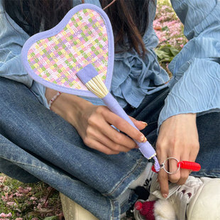 Summer Natural Wheat Straw Woven Dopamine Cattail Fan Cute Girly Heart Hand Fan with Chain Hand-Woven Fan