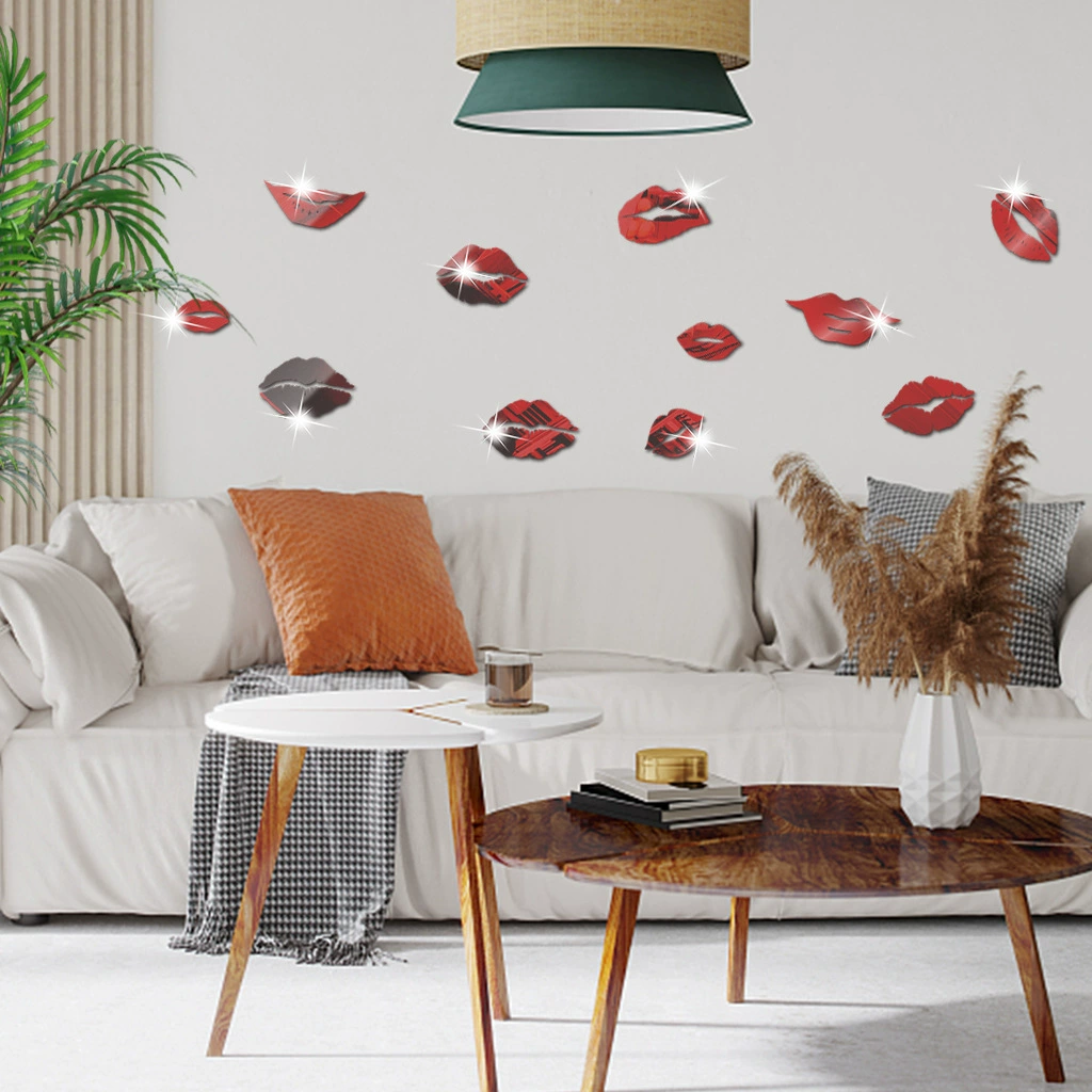 Acrylic 1mm thick mirror sticker SM259 cross-border red lips mouth mirror sticker supplier drop shipping