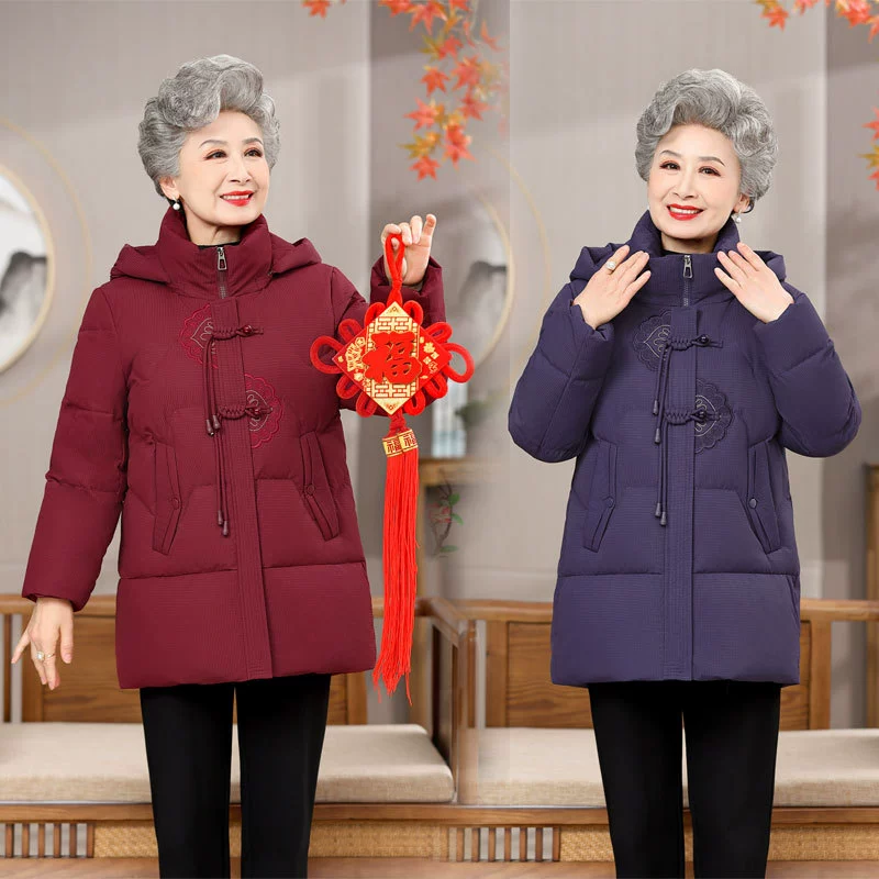 Зимний пуховик для бабушки, утепленный женский зимний пуховик средней длины, новинка, хлопковое пальто для мамы