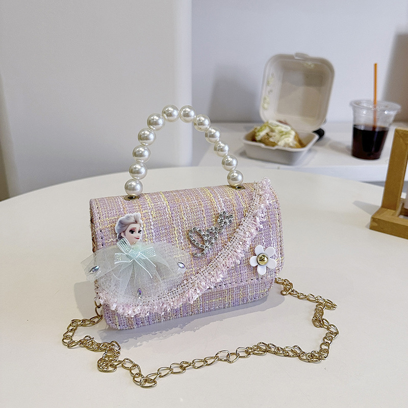 2025 nuevos niños de dibujos animados portátiles inclinados para proteger pequeños vientos de princesa de dibujos animados inclinados bolsos de perlas