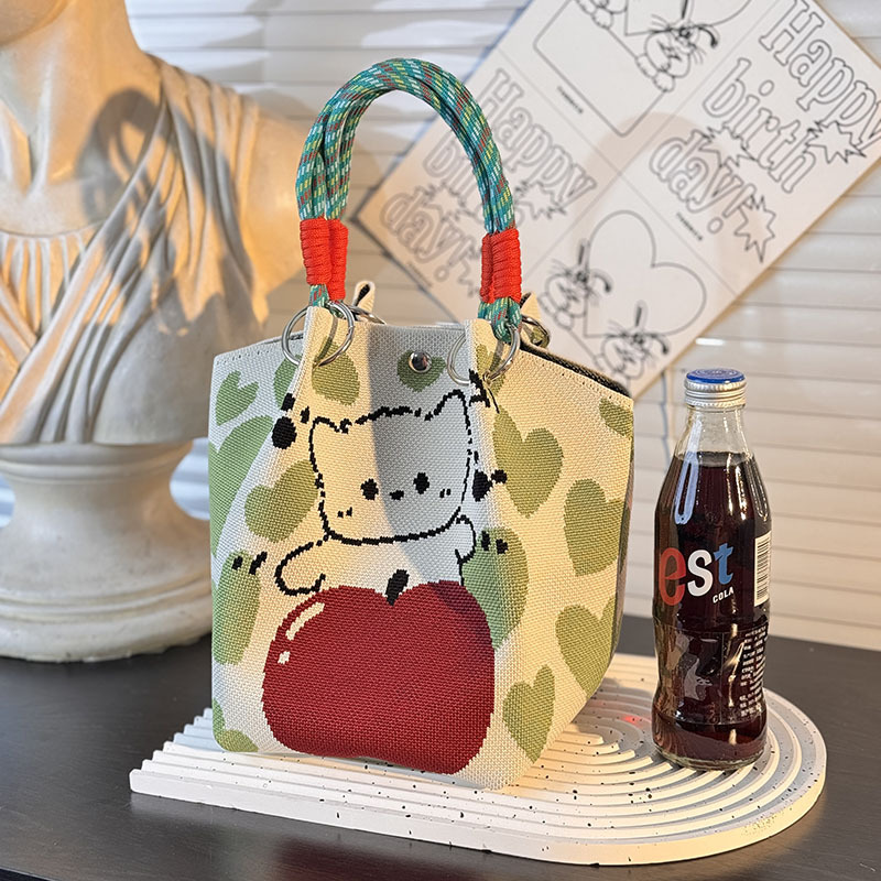 ニットハンドバッグ、ニッチデザインバケットバッグ、トートバッグ、ハンドバッグ、カジュアルで多用途なショルダーバッグ、ニットポータブルバッグ