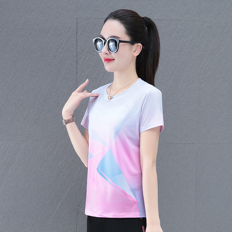Summer Ice Silk Printed Short Sleeve T-Shirt Women Thin New Quick-Drying Clothes Sports Top Unique Beautiful Half Sleeve T-Shirt Women Summer Ice Silk Printed Short Sleeve T-Shirt Women Thin New Quick-Drying Clothes Sports Top Unique Beautiful Half Sleeve T-Shirt Women