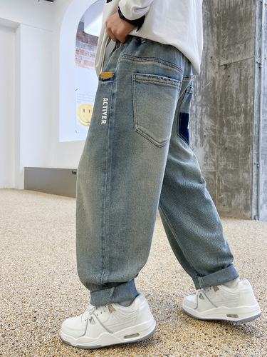 Children's Clothing Boy Autumn Pants 2025 Spring and Autumn Style Trendy Boy Fashion Denim Medium and Large Children Autumn Pants