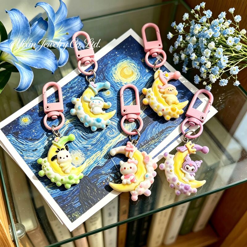 Sanrio Cinnamoroll Kuromi Keychain Moon Star Resin Pendant Temu Cross-Border Exclusive Export Ornament