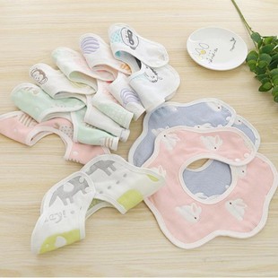 Baby Six-Layer Gauze Saliva Napkin Wholesale Petal Bib Ready-Made Soft Baby Cotton Bib Rice Pocket Clearance