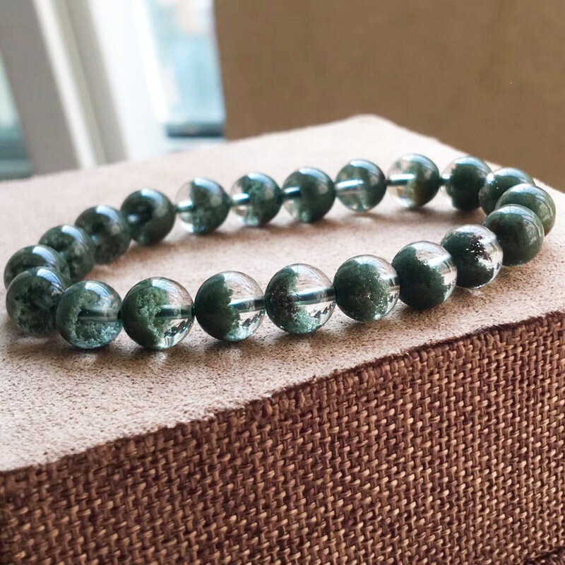 Brazilian Genuine Natural Green Phantom Quartz Bracelet, Wealth-Attracting Crystal Jewelry for Men and Women, Crystal Gift