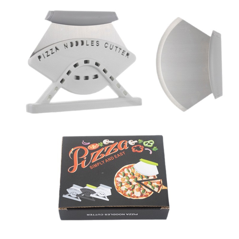 Cuchillo de pizza vertical de acero inoxidable transfronterizo con base Pizza cutter herramienta de horneado de cocina de hoja curva