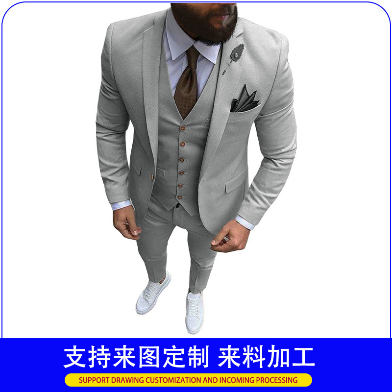 Cross-Border Preferred Men's Three-Piece Suit Groom and Groomsmen Wedding Dress Business Casual Professional Wear in Stock