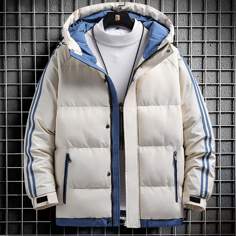 Herrenbekleidung Herren Baumwollmantel zwei Streifen lässig Trend warme Jacke Baumwolljacke 2024 neue dicke Winterjacke aus Seide und Baumwolle_voghion.com