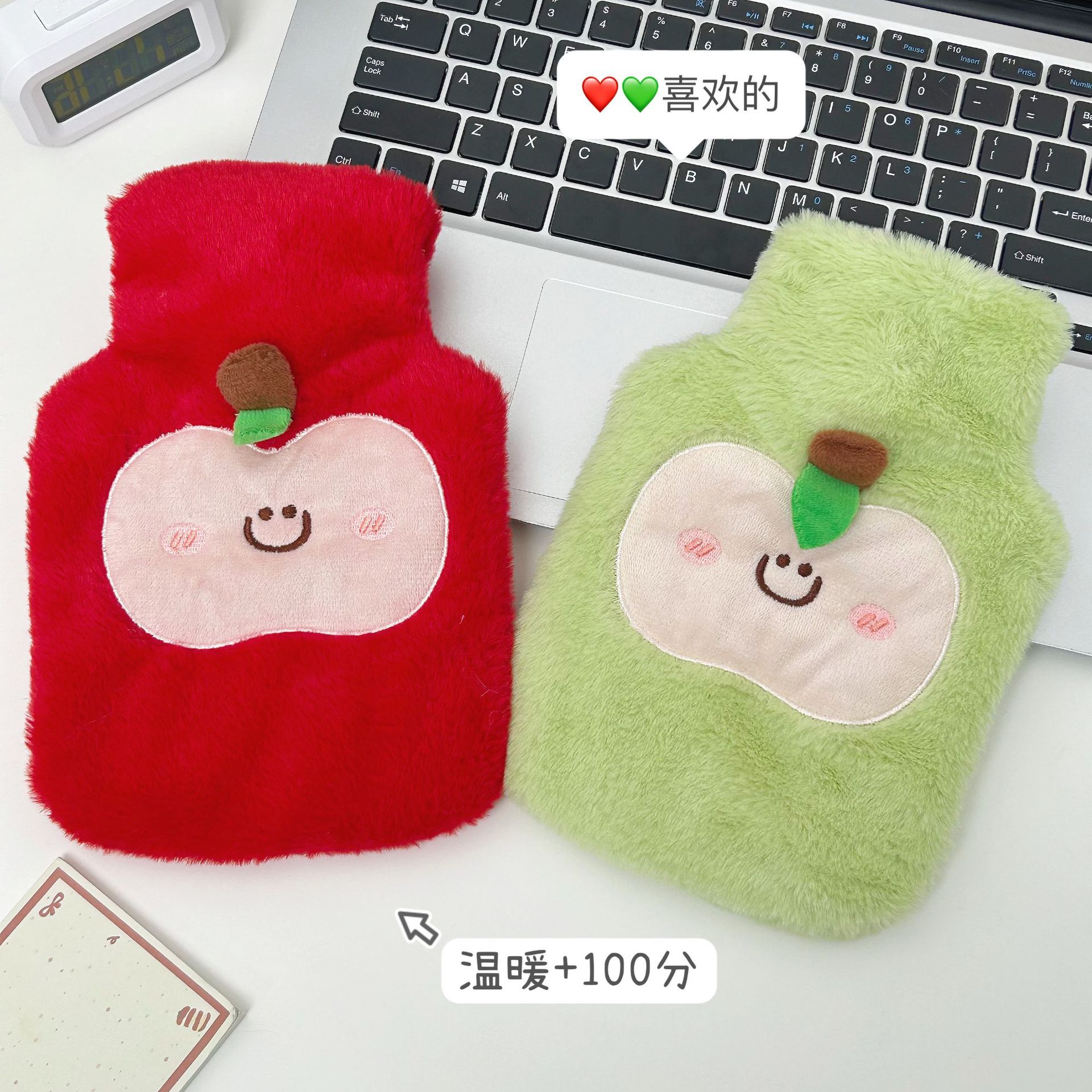 사과 자수 커버 분리형 보온 물주머니 500ml 손발 온수 찜질팩