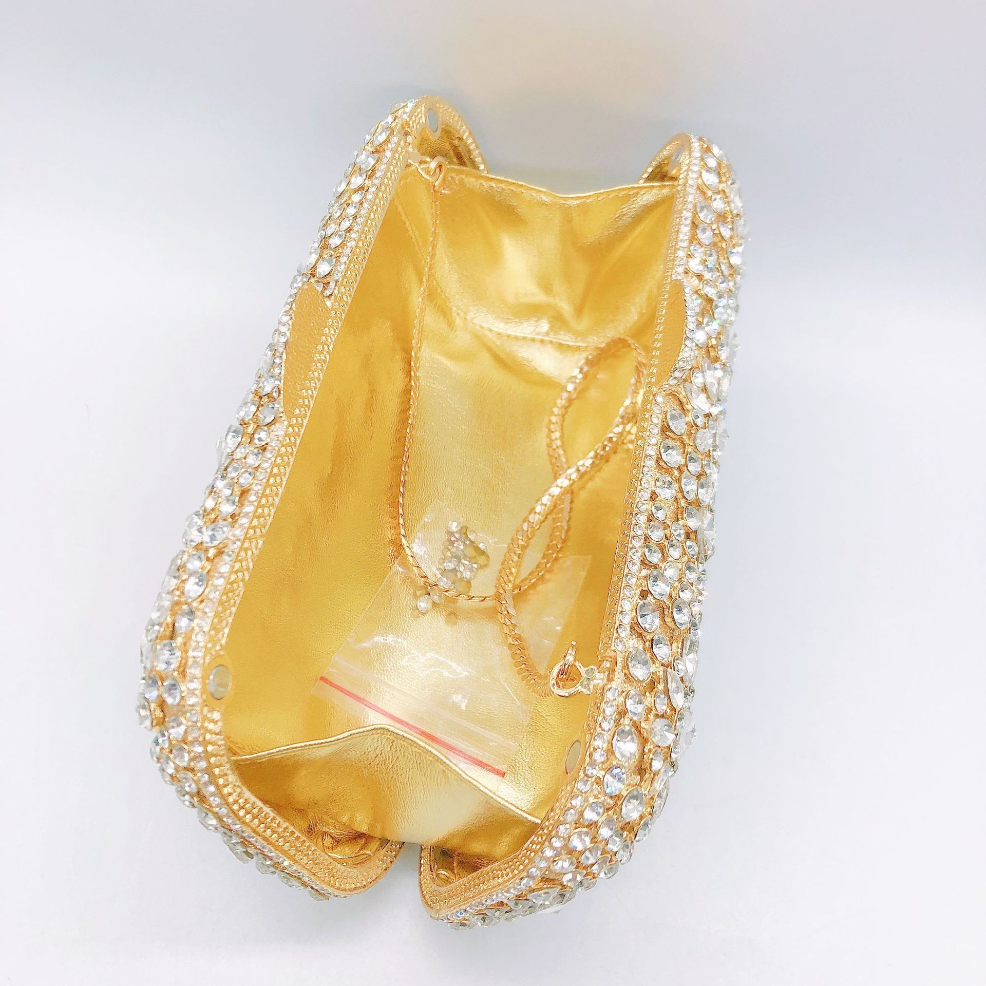 Ví cầm tay dạ hội đính đá cao cấp kiểu Âu Mỹ, túi cứng đựng đồ nữ — Màu vàng, Màu trắng, Màu vàng kim, Cá tính đặt làm chi tiết 12