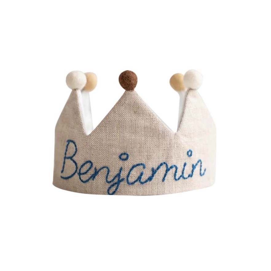 Linza algodón cáñamo bebés niños cumpleaños bordados a mano sombrero corona personalizado recuerdos ETSY