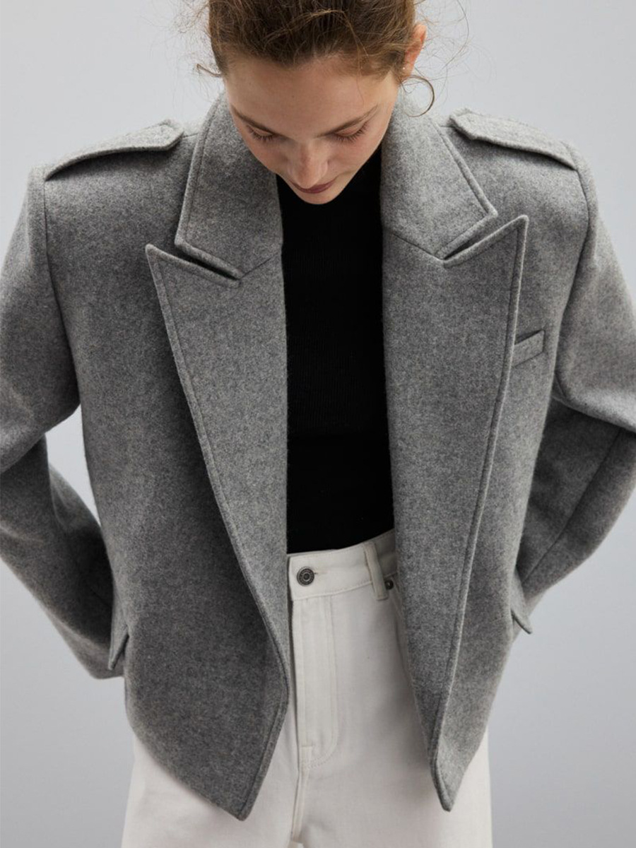 Abrigo de Lana Estilo Traje para Mujer de Poliéster, Nylon y Lana Corte Holgado de Manga Larga para Otoño e Invierno