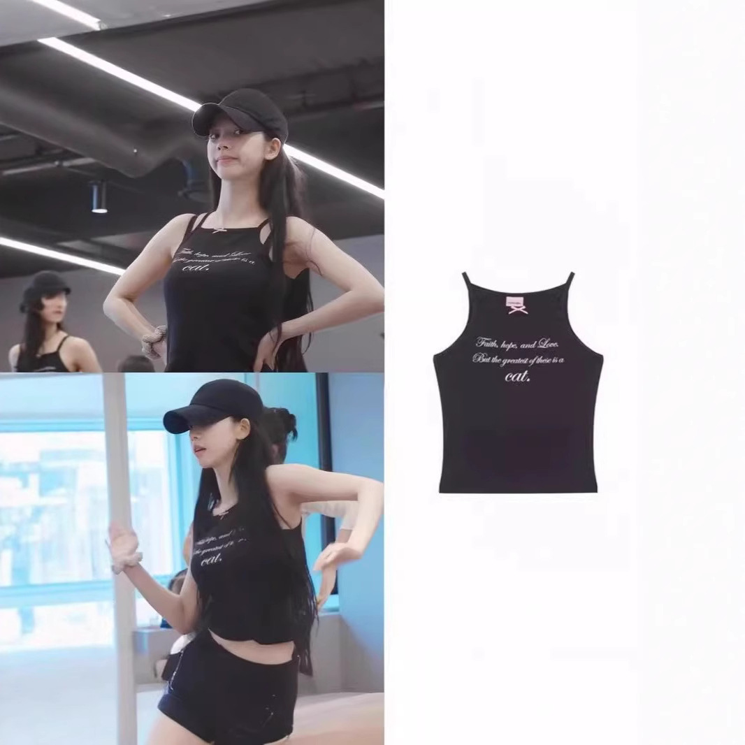 In-Stock Korean Niche Trendy Brand Ning Yi Zhuo and Lee Ji Min's Same Style Sweet Letter Vest Camisole 24 Summer Bowknot Inner