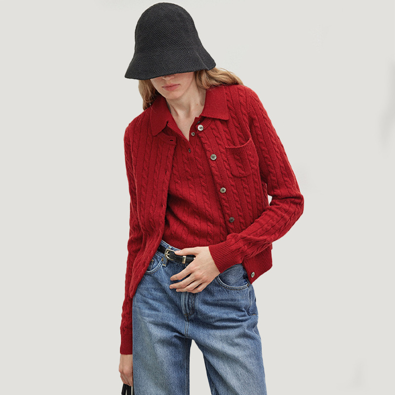 Consinee Fluffy and Comfortable Shrink-Resistant Cashmere Wool Vest + Lapel Short-Sleeve Shirt + Cardigan Twist Knit Three-Piece Set