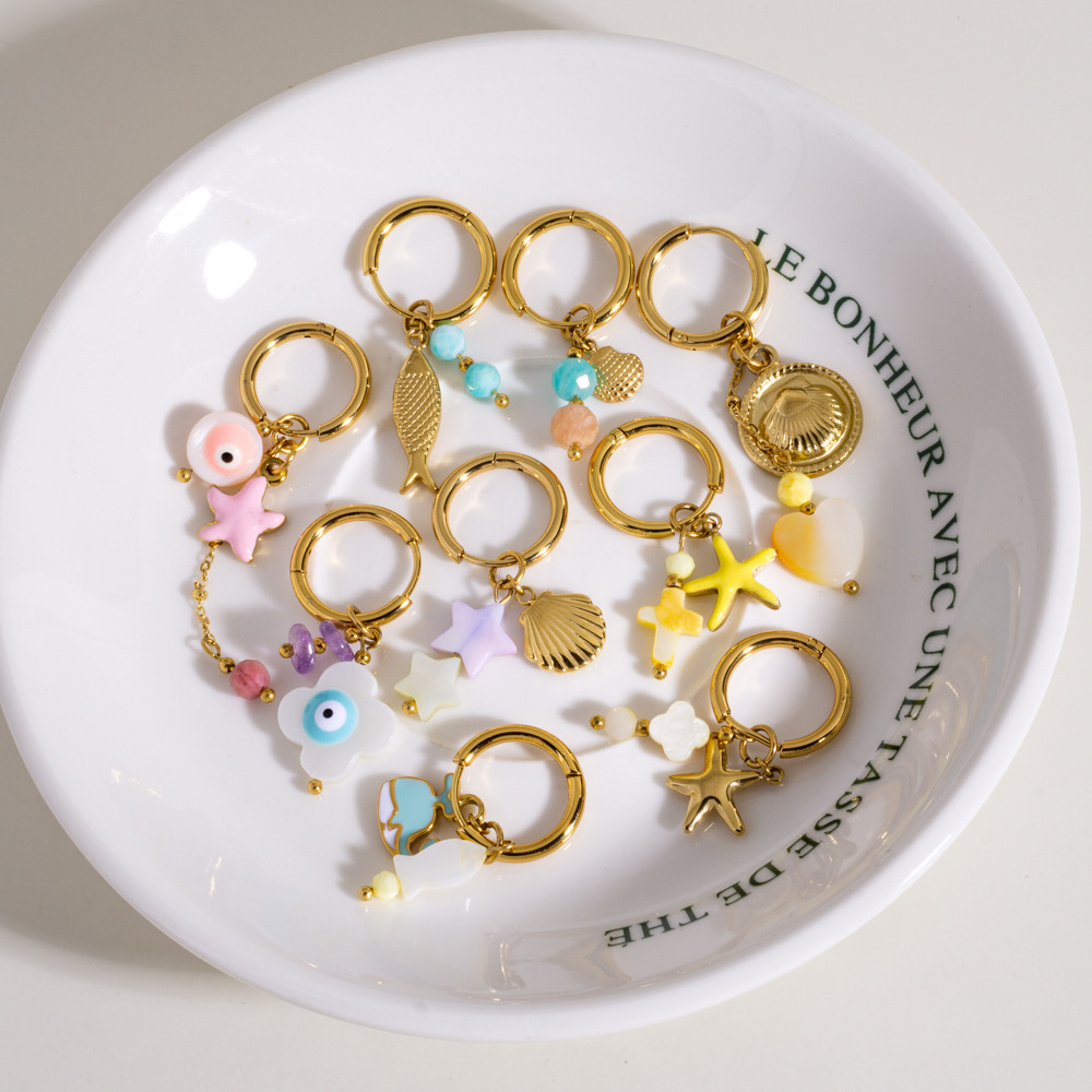 2g Weight PVD Coated Gold Plating Process 304 Stainless Steel Ear Needle Material Real Gold Plated Plating Material Charm Sleeper Hoop Earrings, Drop Earrings Classification 1 Piece Quantity Daily Occasion 304 Stainless Steel Material Starfish, Dolphin, Heart Shape Pattern All Seasons Season Women's Gender Marine Style Style Waterproof Non Tarnish, Plating Craft PVD Coated Real Gold Plated Starfish Dolphin Heart Shape 304 Stainless Steel Marine Style Waterproof Non Tarnish Charm Sleeper Hoop Earrings Drop Earrings 4