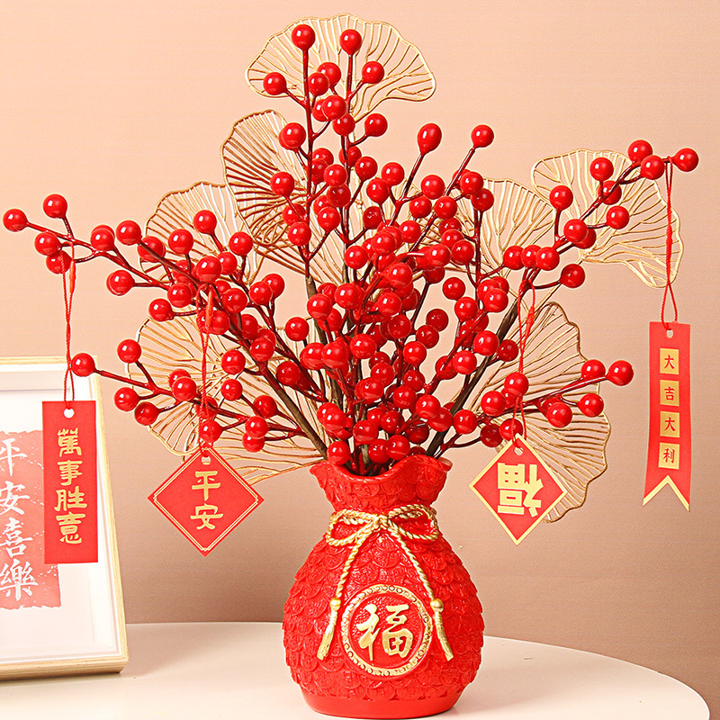 Resin Lucky Bag Vase decoration money bag wheat ear red fruit living room feng shui decoration New Year housewarming opening decoration