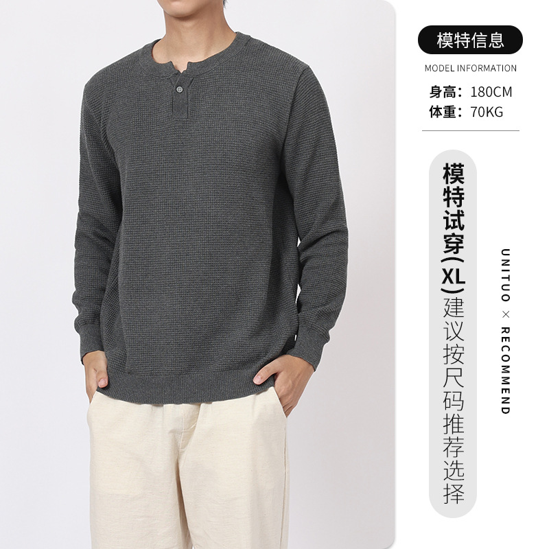 Otoño y invierno moor lana jersey hombre suéter de tendencia Henry pequeño cuello V con camiseta de fondo para hombre