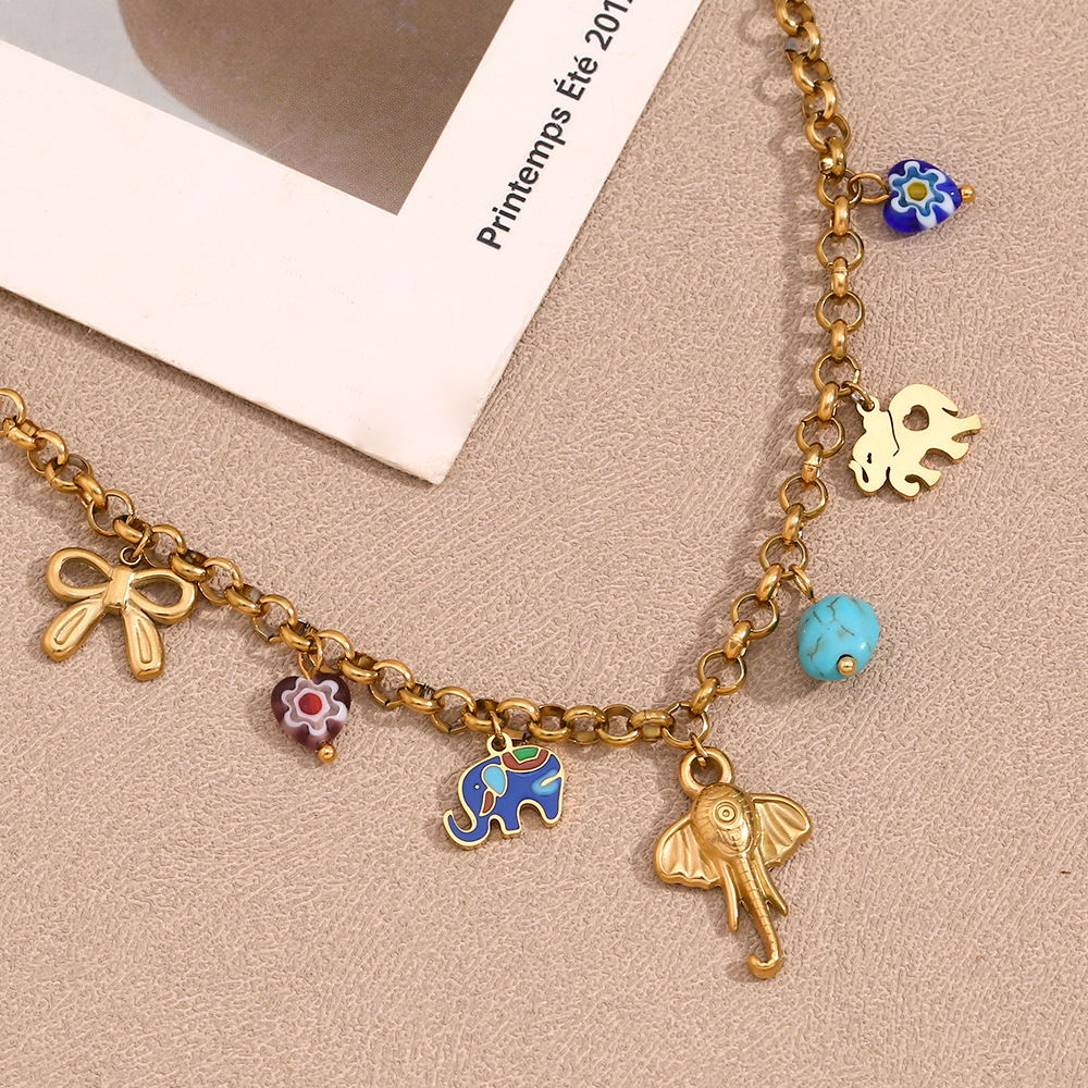 Niche creative personalized color necklace stainless steel plated pendant handmade chain necklace_voghion.com