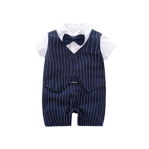 Baby Summer Infant Onesie Pure Cotton Gentleman Full Moon Birthday Short Sleeve Dress Climbing Clothes Baby Clothes