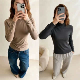 美式2026秋冬新款修身显瘦打底衫女简约内搭半高领长袖T恤上衣女