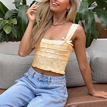 欧美风女装2023秋季新款性感褶皱背带上衣法式气质蕾丝吊带背心