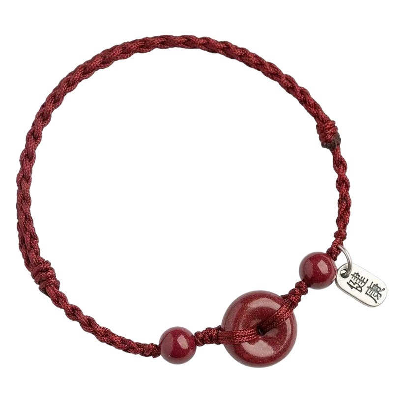 Ping An Buckle Red Rope Bracelet Anklets for Men and Women Natural Cinnabar Native Year Dragon Handmade Woven Ping An Healthy Hand Rope