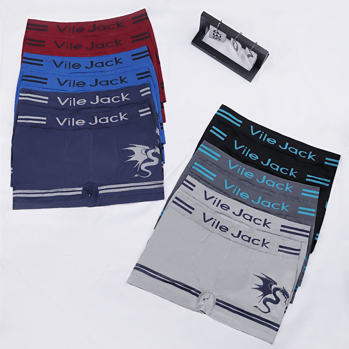 Calzoncillos tipo bóxer para hombre VILEJACK con estampado de dragón, tejidos, elásticos, transpirables, ropa interior corta para hombre de exportación al por mayor.