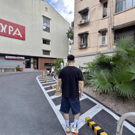 跨境高版本P家25年夏季新款男士休闲时尚背后三角标牛仔裤五分裤