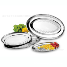 加厚不锈钢加深蛋盘家用椭圆形饭店菜盘餐厅烧烤盘浅盘烤肉盘餐具