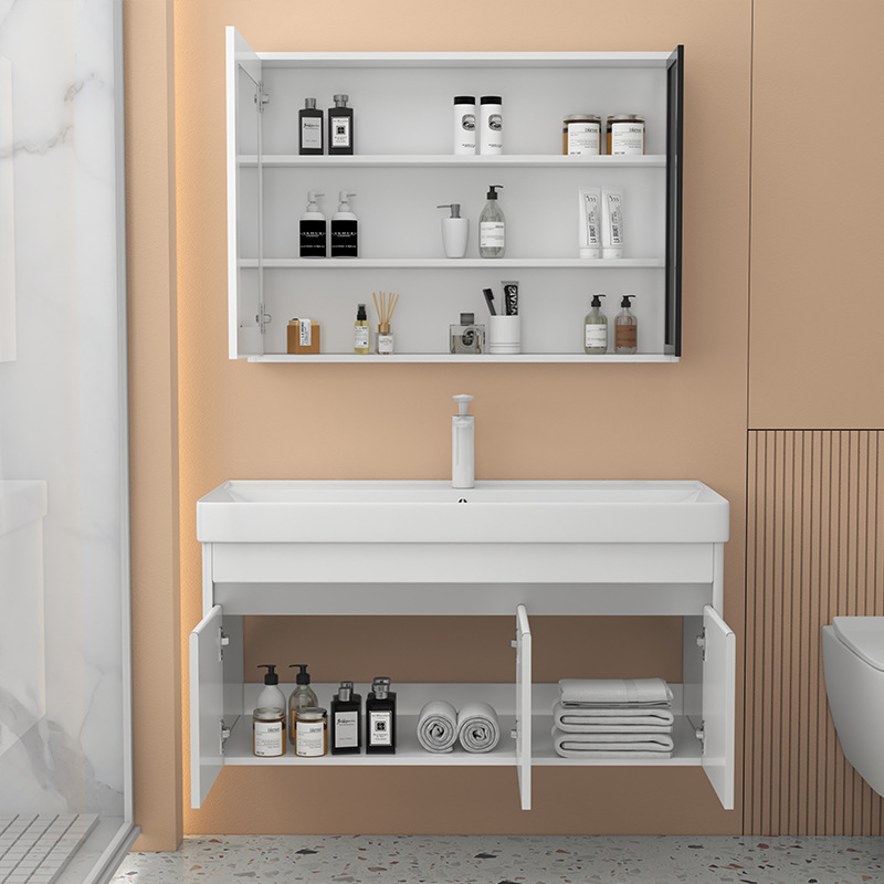 gabinete de baño de acero inoxidable combinado lavabo de baño armario lavabo de arco circular lavabo de cerámica lavabo integral lavabo