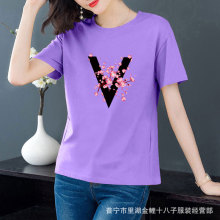 大码女装短袖t恤女夏纯棉韩版女士休闲时尚印花宽松百搭上衣体恤