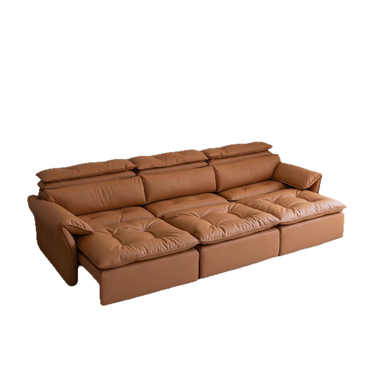 Sofá recto de cuatro personas gato rascando la piel crema viento moderno diseñador de sala de estar pequeño sofá cama eléctrica retráctil