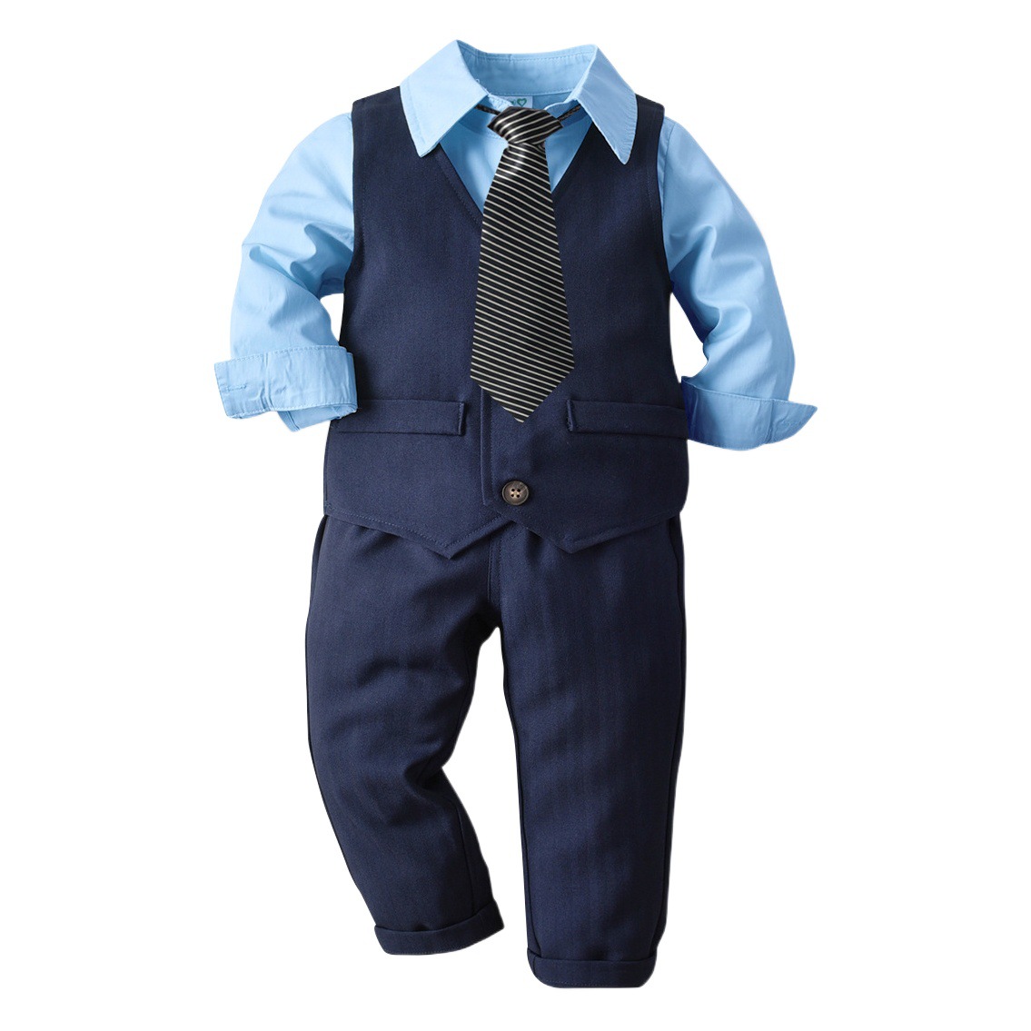 Vestido formal de los niños traje de bebé Caballero chaleco camisa pantalones estilo británico vestido de banquete de cuatro piezas