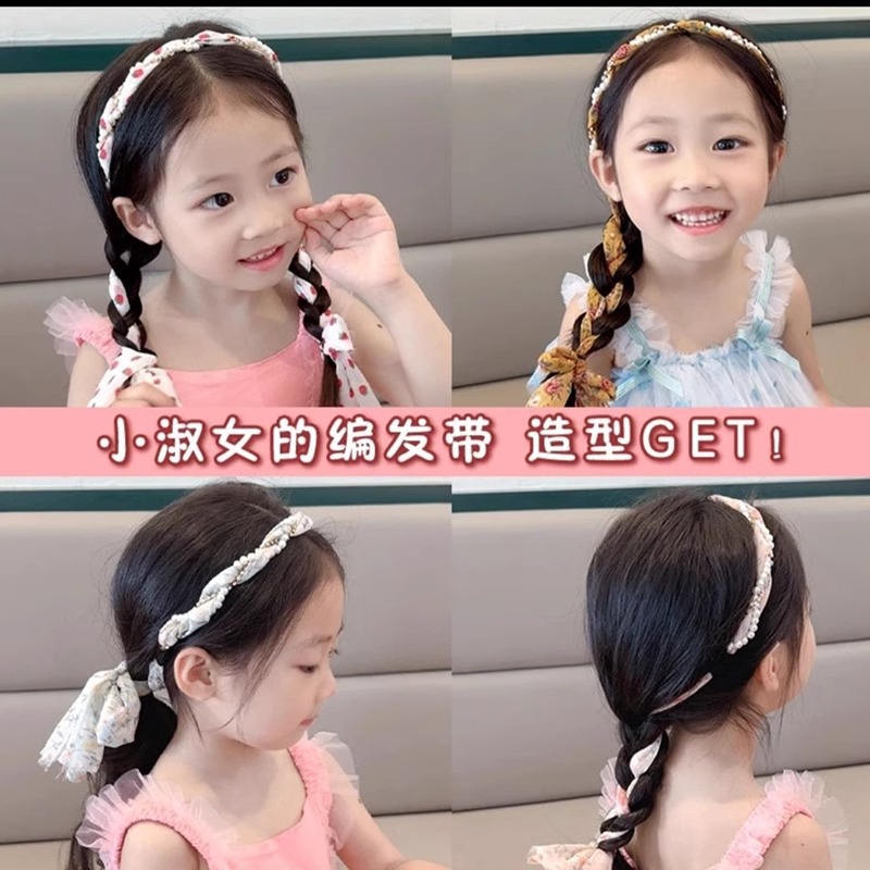 Niños super inmortal tejido bufandas de seda flotantes flores flotantes un cabello de cola de caballo atar cinta de cabello cabeza de cuerda de perla cabeza de cuerda de cabello