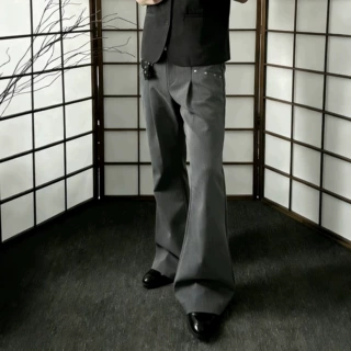 垂感西装裤男春新款休闲阔腿裤长裤小众直筒裤灰色设计感宽松高腰