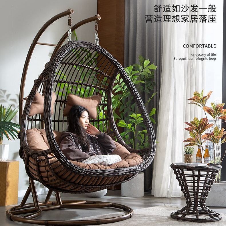 Hanging Basket Rattan Chair Double Hanging Chair Lazy Balcony Hammock Leisure Courtyard Cradle Outdoor Home Indoor Bird's Nest Swing