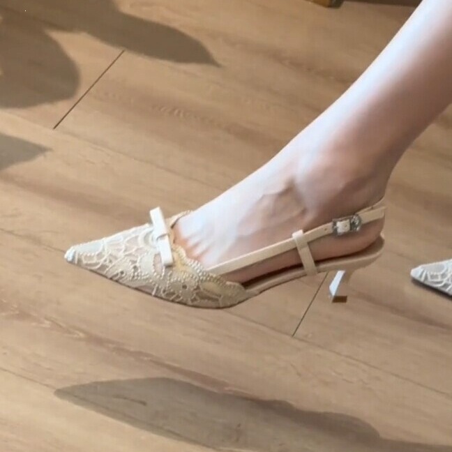Lace Summer Korean-Style Thin-Heeled High Heels, Hollow Wedding Shoes, Closed-Toe Sandals for Women 2026, Stunning Fashion Trend with Pointed Toe Lace Summer Korean-Style Thin-Heeled High Heels, Hollow Wedding Shoes, Closed-Toe Sandals for Women 2026, Stunning Fashion Trend with Pointed Toe