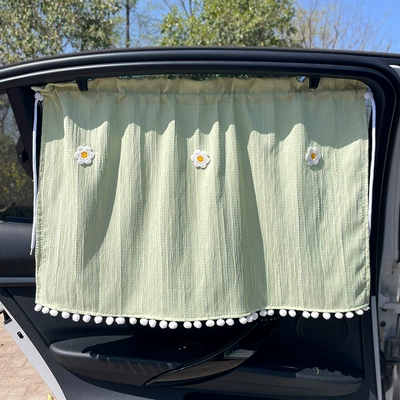 Car curtains – Curtain for Sleeping - light-green-yellow-three-little-flowers-car-curtain-1-piece-free-suction-cup-rope