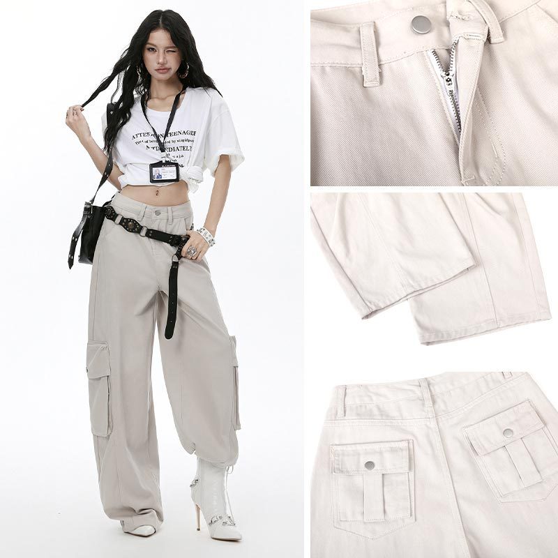 Paris Gray Street Style Cool and Chic Workwear Jeans for Women, New Spring/Summer Loose Fit Slimming Wide-Leg Pants Paris Gray Street Style Cool and Chic Workwear Jeans for Women, New Spring/Summer Loose Fit Slimming Wide-Leg Pants