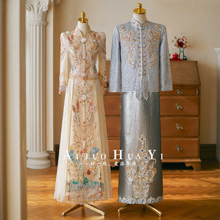 Champagne-Colored Wedding Xiuhe Suit 2025 New Heavy-Duty Bridal Chinese Wedding Dress Wedding Attire for Men and Women