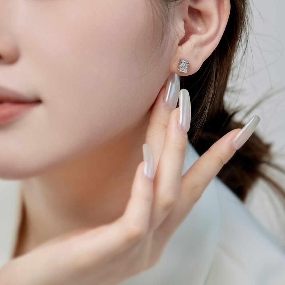Daily Occasion 1 Pair 925 Sterling Silver Zircon Rectangle Ear Studs