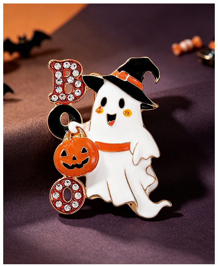 Original Halloween Ghost Brooch, Wizard Hat, Pumpkin, Diamond-Embellished Enamel Alloy Badge, Directly Supplied by Manufacturer, Clothing Accessories