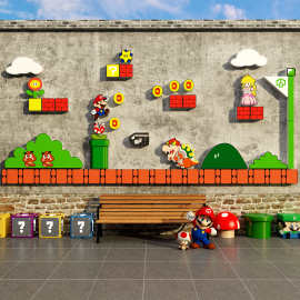玛丽马里奥立体贴网红打卡背景布置游戏厅墙面装饰挂画电玩城