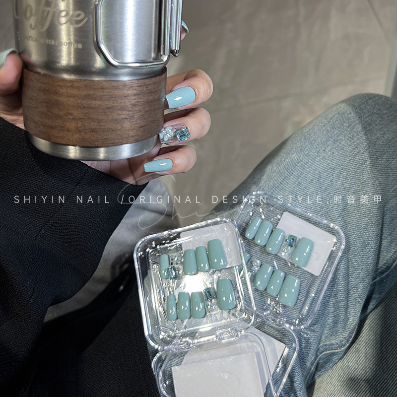 baby蓝冰花款时音A217纯手工穿戴甲夏日显白美甲可拆卸式成品甲片|undefined