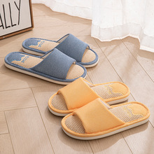 新款亚麻拖鞋男士四季不臭脚软底家居防滑静音室内地板拖鞋夏季男