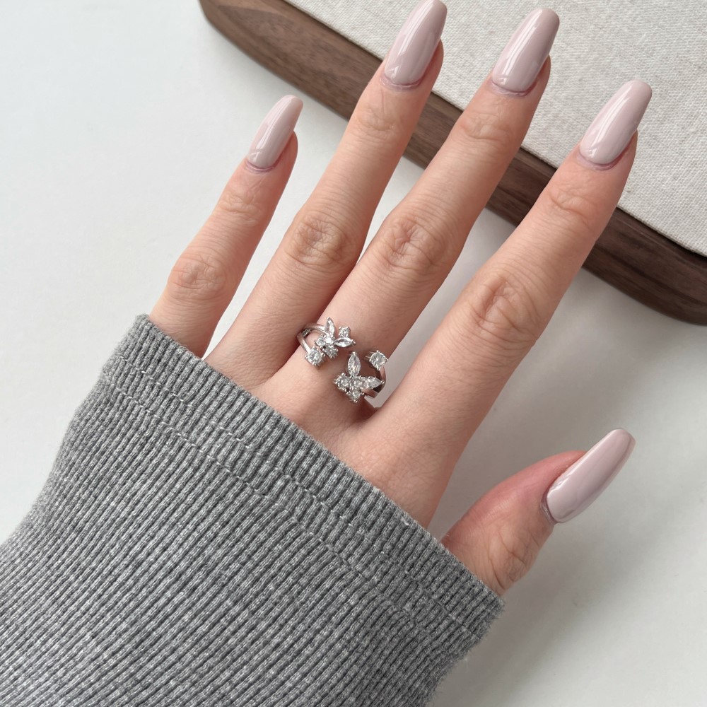 5g Weight Zircon Inlay Material Open Rings, Rings Classification 6, 9, Adjustable Ring Size 1 Piece Quantity Daily, Tea Party Occasion 925 Sterling Silver Material Butterfly Pattern Women's Gender Inlay Design Sweet, Shiny Style 925 Sterling Silver Zircon Butterfly Open Rings Rings 9