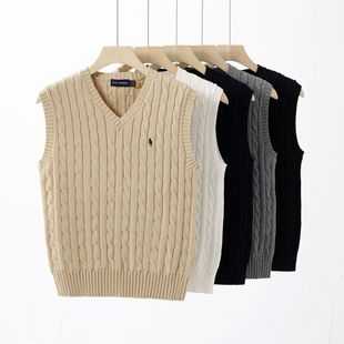 New RL Pony Mark Paul Men's Sweater Vest Cotton Sweater Business Casual Couples Knitted Sweater Vest